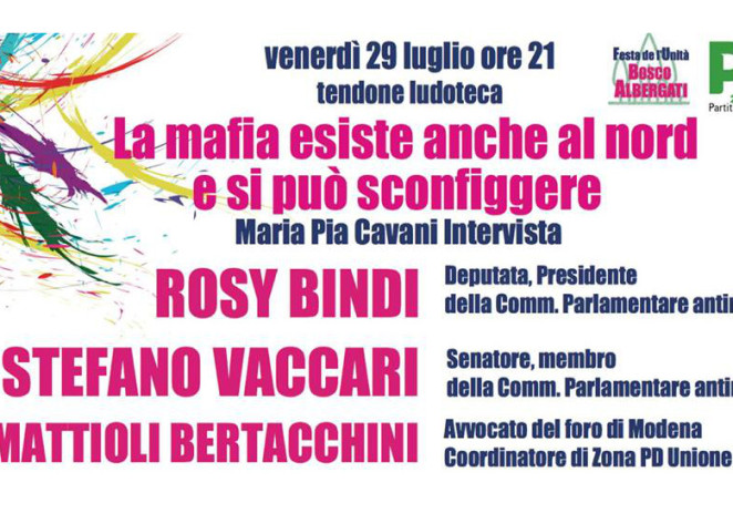 Bosco Albergati, venerdì si parla di lotta alla mafia con Rosy Bindi