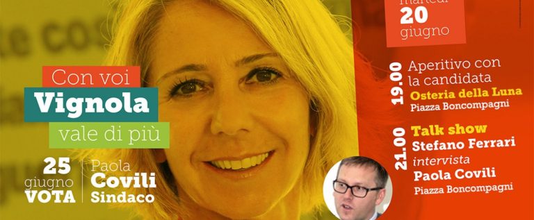 Vignola, questa sera aperitivo e talk show con Paola Covili