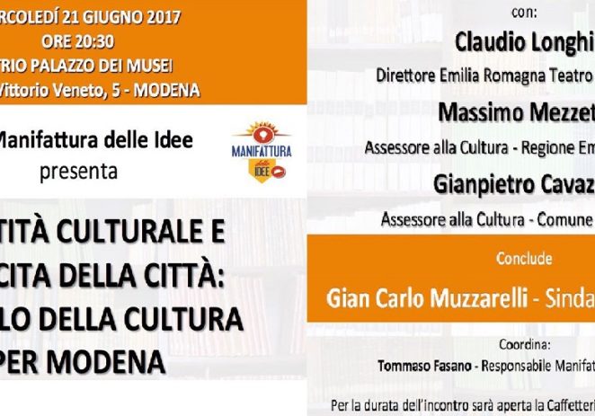 Manifattura delle Idee, mercoledì sera si parla di politiche culturali